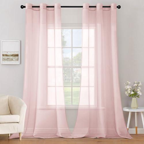 MIULEE Solid Color Sheer Curtains 84 Inches Long 2 Panels Set - Elegant Lightweight Grommet Light Filtering Window Voile Panels/Drapes/Treatment for Bedroom Living Room W42 x L84 Inch, Blush