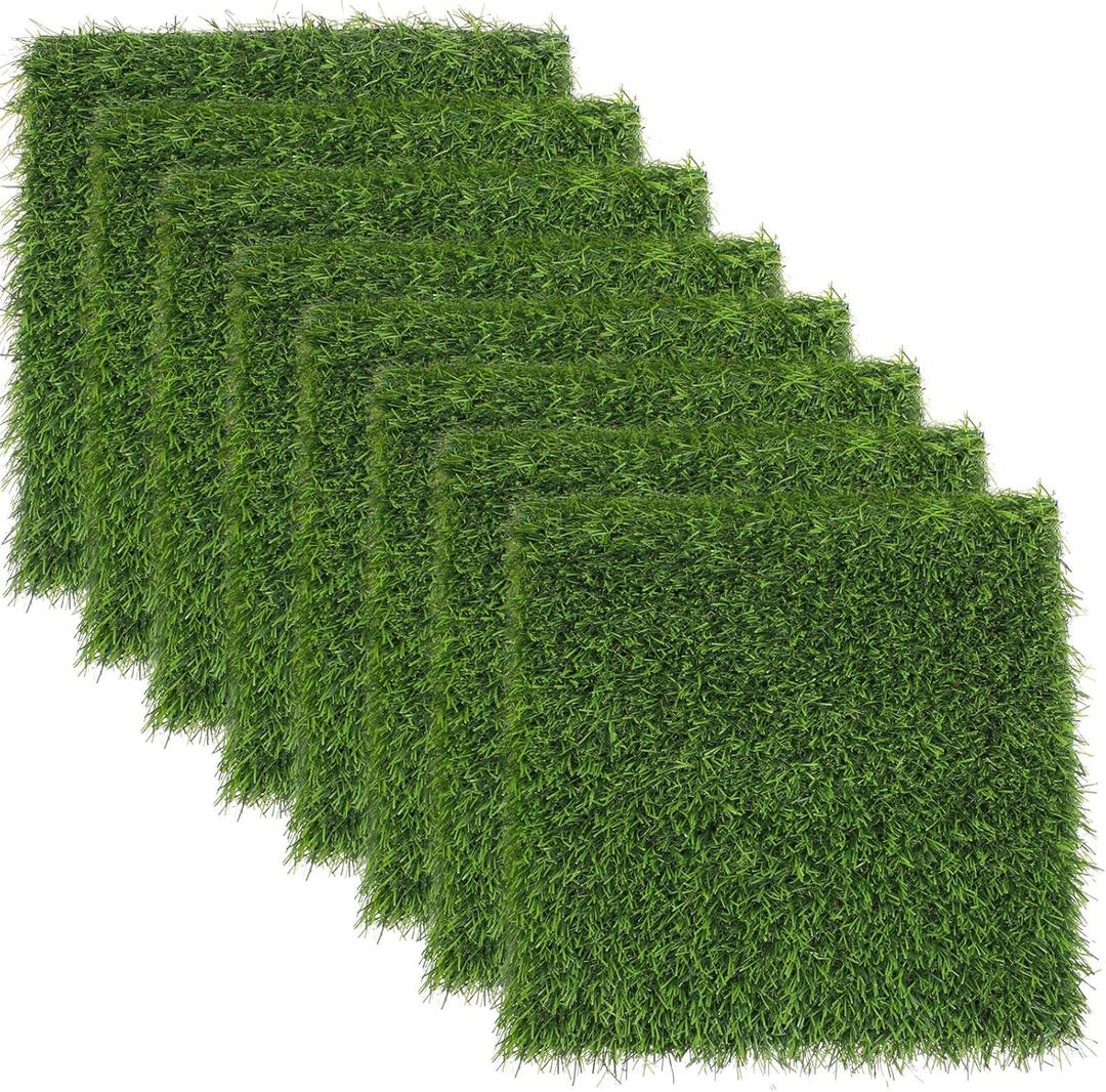 Kesfey 8 Packs 12 x 12 Inch Squares Grass Placemats Artificial Grass Mat Fake Turf Astroturf Squares Placemat Synthetic Grass Turf Patch Washable Green Fake Grass Patch Tiles for Outdoor Picnic Party