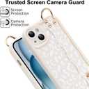 LSL Compatible with iPhone 15 Plus Case, Silicone Leopard Cheetah Phone Case for Women Girls, Wristband Kickstand Camera Protective Shockproof Slim Cover 6.7inch, White Leopard