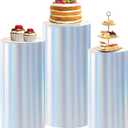 Fanqisi Spandex Cylinder Stand Covers for Parties: 3Pcs Iridescent Cylinder Pedestal Covers - Baby Shower Birthday Event Decor (Set of 3)