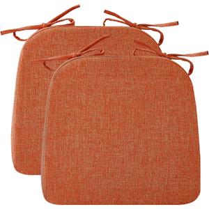 Chair Cushions for Dining Chairs, 2" Thick Seat Cushions for Kitchen Chairs, D-Shaped Chair Pads with Washable Cover, Ties and Non Slip Backing, 17'' x 16'', Set of 2, Orange