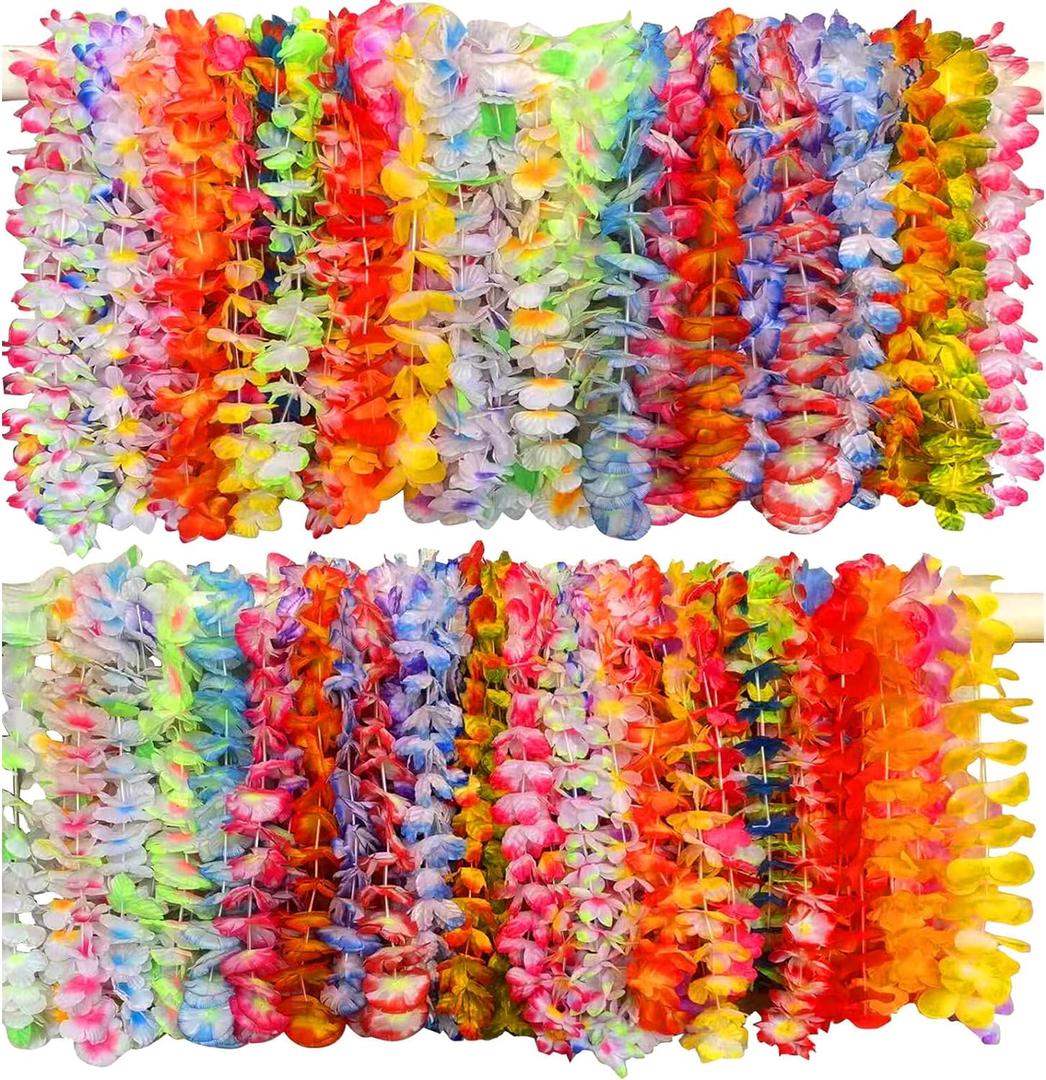 200 PCS Hawaiian Leis Neck Vibrant Colors Assortment for Luan Party Tropical Themed Party Decorations Beach Party Decor