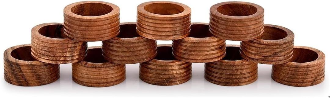Napkin Rings, Wood Napkin Rings Napkin Holders Buckles for Dining, Anniversary, Birthday, Dinner, Christmas, Party of Table (Lining Plan Set of 12)