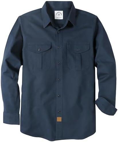 Dubinik® Canvas Long Sleeve Shirts for Men Button Up Work Shirt Sturdy Durable Stretch Casual Warm, XL