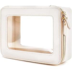 Aveniee Clear Makeup Bag Organizer, Travel Toiletry Bag Cosmetic Case for Women, Make Up Skincare Pouch Car Organizer Bag with Zippers for Essentials,White,Medium Classic