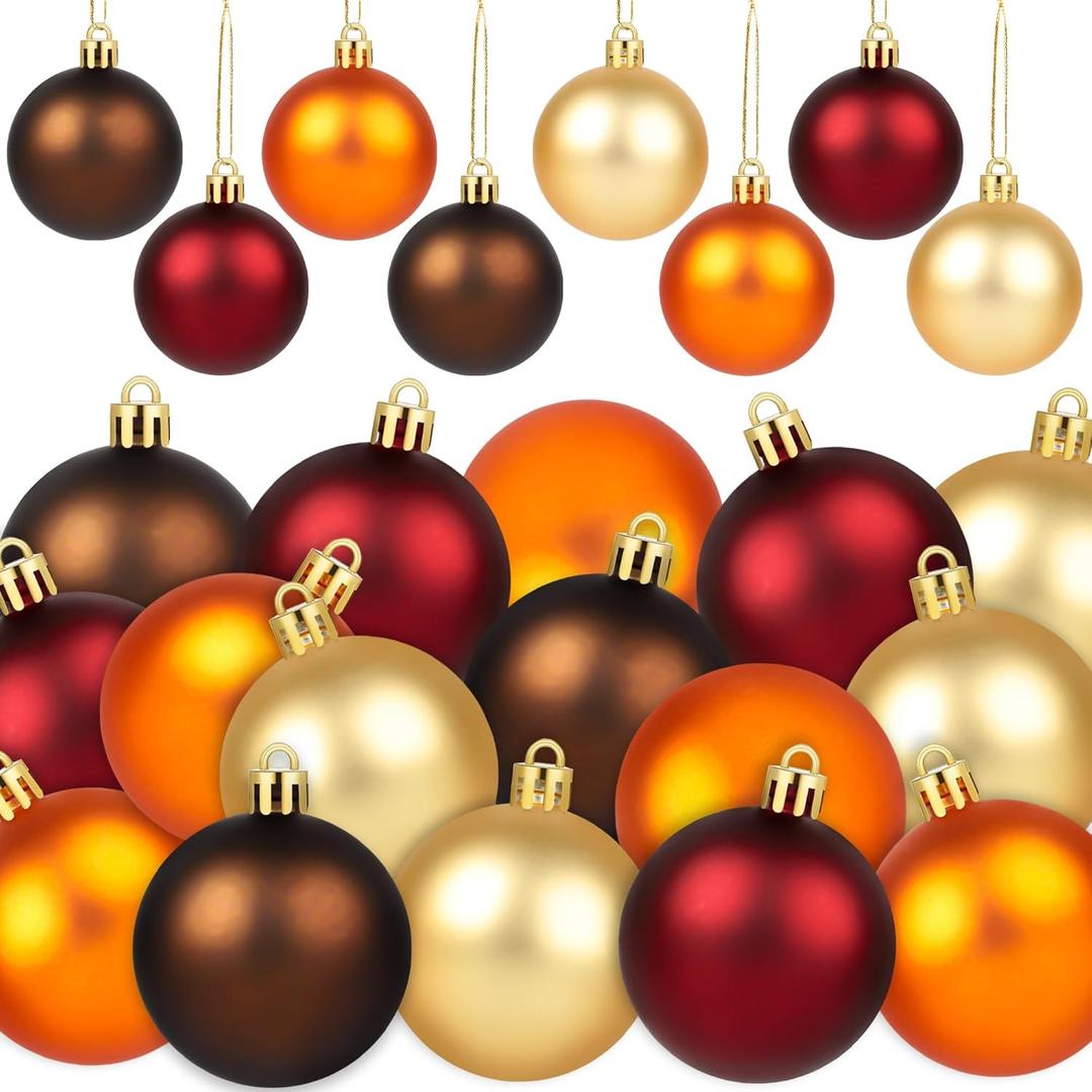 20 PCS Thanksgiving Ball Ornaments for Tree Fall Ball Hanging Ornaments Plastic Orange Brown Ball Ornaments Thanksgiving Hanging Decorations for Fall Autumn Thanksgiving Harvest Home Party Supplies