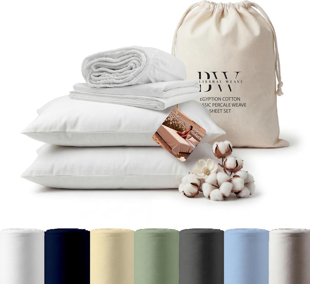100% Cotton Percale Queen Sheet Set 2 Sheets and 2 Pillowcases White
