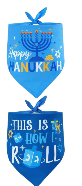 Hanukkah Dog Bandanas 2 Pack Chanukah Menorah Pet Scarf Set Reversible Triangle Bibs Kerchief Gift for Dog Pet Holiday Costume Accessories