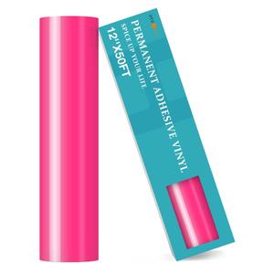 HTVRONT Neon Pink Permanent Vinyl Roll - 12" x 50 FT Glossy Pink Adhesive Roll Vinyl for All Cutting Machine, Silhouette, Cameo Cutters, for Signs, Scrapbooking, Craft, Die Cutters