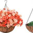 Artificial Fall Flowers Fake Hanging Plants Flowers Basket for Outdoors Autumn Decoration, Silk Morning Glory with Eucalyptus Look Real UV Resistant Faux Flowers for Outside Porch Patio Balcony, Mix (2 Multi Color(6 Orange, 6 Light Orange))