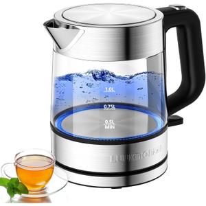 LUUKMONDE Electric Kettle, 1L 1500W, Small Glass Tea Kettle, Hot Water Boiler with LED Indicator, Cordless Water Heater Kettle, BPA-Free, Fast Boiling, Auto Shut-Off, Boil-Dry Protection