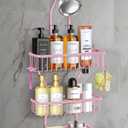 Pink Shower Caddy for Bathroom - Never Rust Hanging Shower Organizer with Soap Basket and Hooks - Large Capacity 3 Tier Aluminum Over The Showerhead Caddy