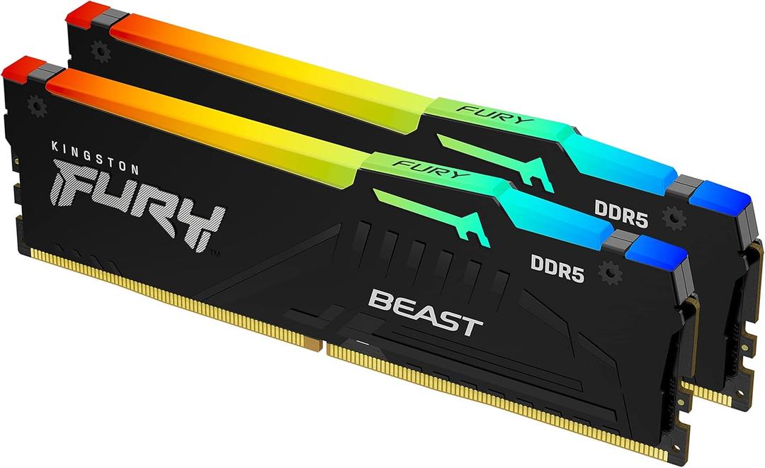 Kingston FURY Beast RGB 32GB (2x16GB) 5200MT/s DDR5 CL36 Desktop Memory Kit of 2 | Infrared Sync Technology | AMD Expo | Plug N Play | KF552C36BBEAK2-32