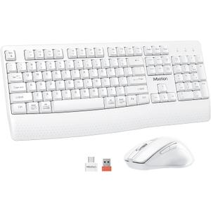 MEETION White Wireless Keyboard and Mouse, 2.4G USB Receiver Plug-and-Play, Computer Keyboard with Wrist Support, 3 Level DPI Mouse, Long Time Lasting Battery for PC/Mac/Windows/Laptop, White