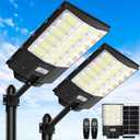 Solar Street Lights Outdoor 5000W, 500000LM Waterproof Motion Sensor Solar Powered Flood Lights with Remote Control, 8500K Dusk to Dawn Commercial Area Lighting for Outside Parking Lot, 2-Pack