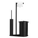 BVL Bathroom Trash Can with Toilet Paper Holder & Toilet Brush, Stainless Steel Matte Black 1.32 Gallon Wastebasket with Lid, Space-Saving Bathroom Accessories