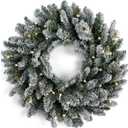 Papyrus 24" Pre-Lit Frosted Blue Spruce Artificial Wreath, Warm White Light, Battery Powered, Indoor/Outdoor