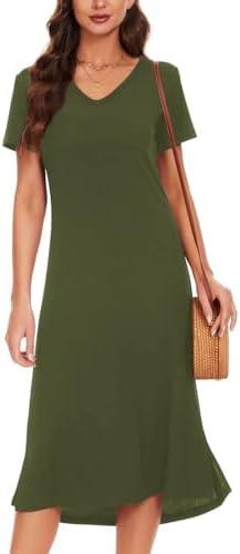 VOBCTY Women's Casual Short Sleeve Tshirt Dress Summer Side Split Loose V Neck Dresses Medium