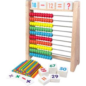 Sealive Wooden Abacus for Kids Math, 10 Row Bead Counting Frame, Large plus