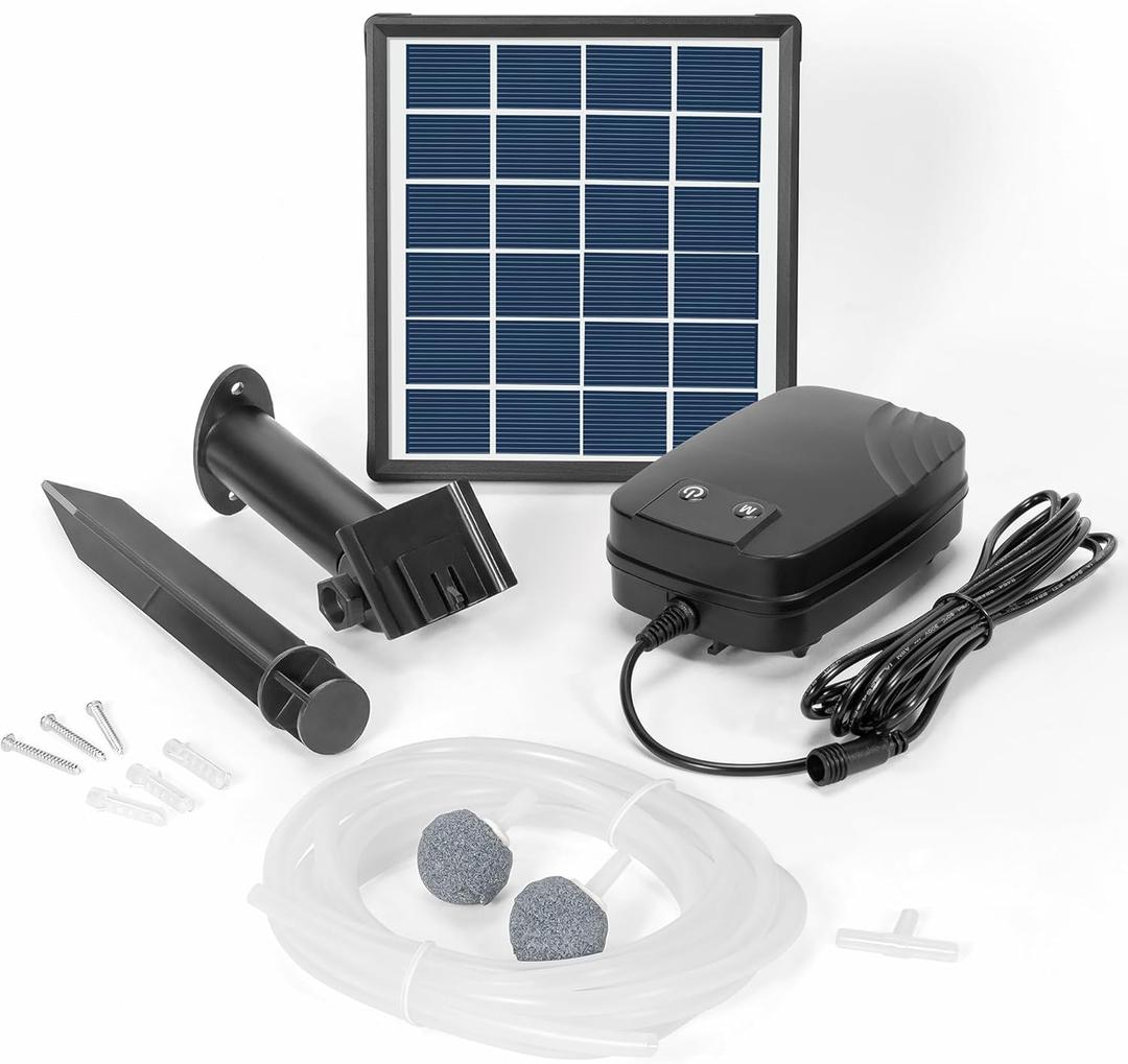 Biling Solar Pond Aerator with Battery Backup, 3 Modes Solar Air Pump with Pond Bubble Regulator for Outdoor Fish Pond Stock Tank Aquarium Hydroponics (4W)
