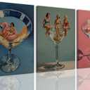 Dirty Martini Wall Art Cocktail Canvas Wall Art Vintage Bar Cart Decor Set of 3 Beach Babes Poster Midcentury Pictures Wall Decor Funky Retro Drink Painting Prints for Apartment Framed
