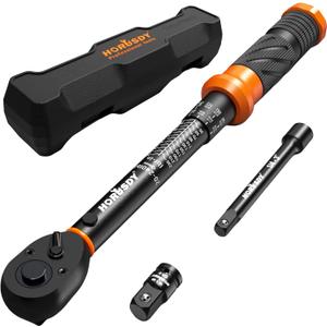 HORUSDY 1/4" Torque Wrench 4PCS Set, 20-240 in-lb Click Torque Wrench with 3" Extension Bar & 1/4" to 3/8" Adapter, Cr-V Inch Pound Torque Wrenches for Bike, Motorcycle & Small Engine Repair