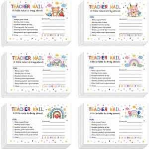 4 x Teacher Mail Notes to Parents, 60Pcs, 4x6 Inch, 6 Designs | Happy Mail from Teacher, Brag Cards for Student Behavior, Motivational Postcards, Preschool Kindergarten Elementary