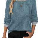 WIHOLL Long Sleeve Shirts for Women Lightweight Sweaters Fall Outfits 2026 Color Block Winter Clothing Dressy Casual Soft (Gray, S)