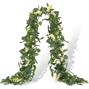 2 x Tigeen Artificial Eucalyptus Garland Plant 6.5 FT Wedding Faux Leaves Greenery Garland Vines Hanging DIY Decoration for Home Party Table Runner Mantle Wall Decor(1 Pcs)