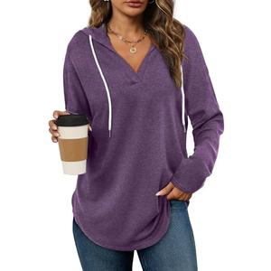 Long Sleeve Shirts for Women V Neck Casual Tunic Tops Fall Sweaters Ash Purple XL