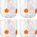 4 Pcs Thanksgiving Fall Icon Glass Cup 14 oz Icon Glass Cups Stemless Double Old Fashioned Blown Cocktail for Women Friends Lovely Halloween Gifts (Pumpkin)