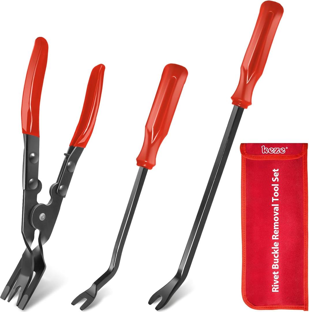 Keze 3 Pcs Auto Clip Pliers Set and Fastener Remover,Car Trim Rivet Removal Pry Tool Repair Kit with Storage Bag for Automotive Door Panel,Upholstery,Dashboard,Plastic Fasteners