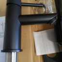 KPW Bathroom Faucets Stainless Steel Single Handle Matte Black Faucet Deck Mount 1 or 3 Hole with Deck and Pop-up Drain Water Supply Hoses with Overflow (4 Inch)