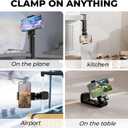 Airplane Phone Holder, Dual 360 Rotation Plane Phone Holder Travel Essentials for Long Flight, Desk, Tray, Compact Cell Phone Mount w/ Durable Automatic Spring Clamp, Phone Gadget for Long Trip, Gym (Black -1 Pack)