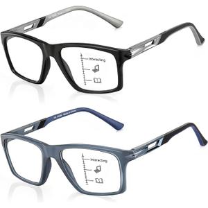 CARA Progressive Multifocus Reading Glasses for Men No-Line Blue Light Blocking Computer Readers With Aluminum Temples, 2.00x