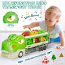 Dinosaur Truck Toys for 2 3 4 5 6 7 Year Boy Toddler, Foldable Track & 2 Player Race Mode, Light & Sound Transport Carrier W/ 6 Dino Car & 12 Accessories, Birthday Gift Idea for Kids Girls