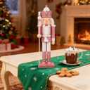 NOLITOY Nutcracker Christmas Decor, 12 Inches Traditional Pink Nutcracker Wooden Soldier Figures for Festival Party Outdoor Xmas
