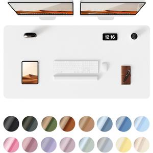 YSAGi Leather Desk Protector, Office Mat, Large Mouse Mat, Non-Slip PU Leather Blotter, Laptop Desk Pad, Waterproof Writing Pad for Office and Home (White, 47.2" x 23.6")