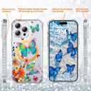 PIXIU Case for iPhone 16 Pro Compatible with Magsafe, Laser Glossy Pattern, Cute Curly Wave Clear TPU Bumper Military Grade Drop Protection Phone Cover for Women/Girls -Butterfly/Floral