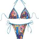 Women's 2 Piece Floral Bikini Boho Halter Triangle Bikini Set Tie Back Swimsuit Bathing Suit Beachwear Swimwear (Multi), Size: XS