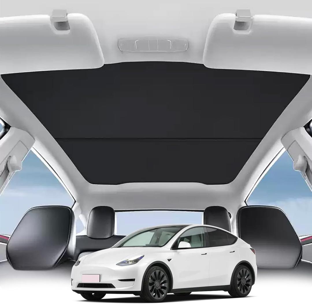 Sunshade Roof for Tesla Model Y 2020-2025 No-Gap No-Sag Nano Ice-Crystal Coating UV Block Portable Foldable Sunroof Shade(Black 2020-2024)