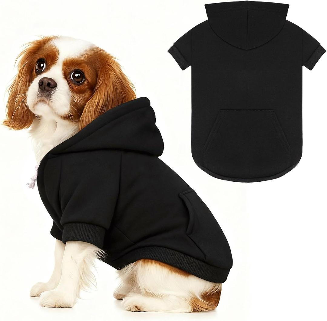 Dog Sweaters,Dog Hoodie,Cozy Fleece Interior Sweatshirt with Hood & Pocket,Leash Hole,Pet Clothes Sweater for Small,Medium,and Large Dogs,Black&M (M: 10-15lbs)