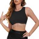 Sparkly Fringe Tops for Women Disco Cowgirl Outfits Sleeveless Nashville Outfits Sequin Concert Crop Tops, Medium