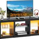 WLIVE LED TV Stand for 65 Inch TV, Modern Entertainment Center with Adjustable Glass Shelves & Customizable LED Lights, Sturdy Media Console for Living Room, Bedroom,Gaming (Black)