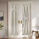 NICETOWN 100% Blackout Linen Door Curtain for Back Door Window, 26"W x 72"L, Privacy Protection Thermal Insulated French Front Window Covering for Patio Rod Pocket with Tieback, Light Beige, 1 Panel