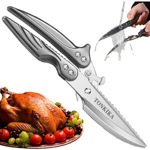 Heavy Duty Stainless Steel Kitchen Scissors that Come Apart, Poultry Shears Heavy Duty Professional, Spring-Loaded Kitchen Shears All Purpose for Food,Chicken, Fish,turkeys,10.2-Inch,Gray