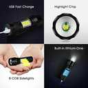Wrrozz Led Flashlight Rechargeable USB Torch Mini Small Light Super Bright Handheld Tiny Portable Pocket Keychain Flash Light with COB Side Searchlight High Lumens Zoomable Emergency Camping 2 Pack
