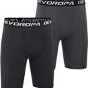DEVOROPA Youth Boys Compression Shorts Performance Athletic Base Layers Workout Training Underwear Side Pocket (Large, Black/Gray(no Side Pockets))