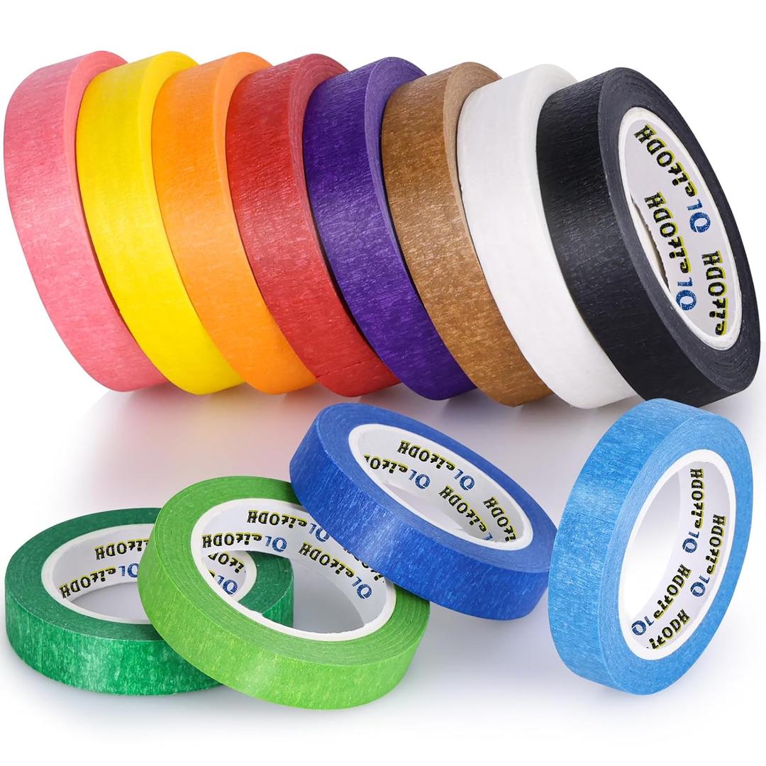 12 Rolls Colored Masking Tape-1/2 inch x 1080 Ft Painters Tape, Rainbow Colors Rolls Bulk Kids Colorful Paper Marking Tape Decorative Arts Crafts Labeling DIY School Classroom Supplies