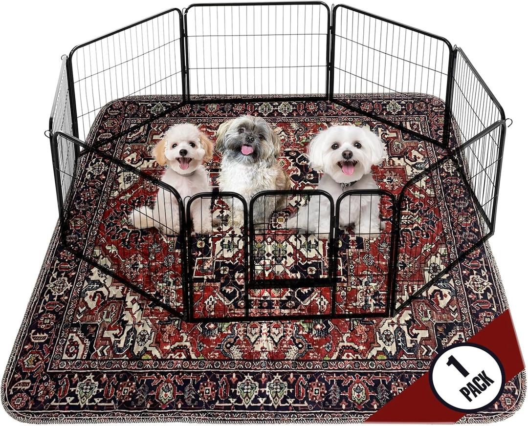 PUPIBOO Washable Pee Pads for Dogs and Cats - Super Absorbent Reusable Puppy Training Pads - 100% Waterproof, Leak-Proof & Non-Slip Whelping Pads for Pet Housebreaking (72 x 72 Inch (Pack of 1), Red Medallion)